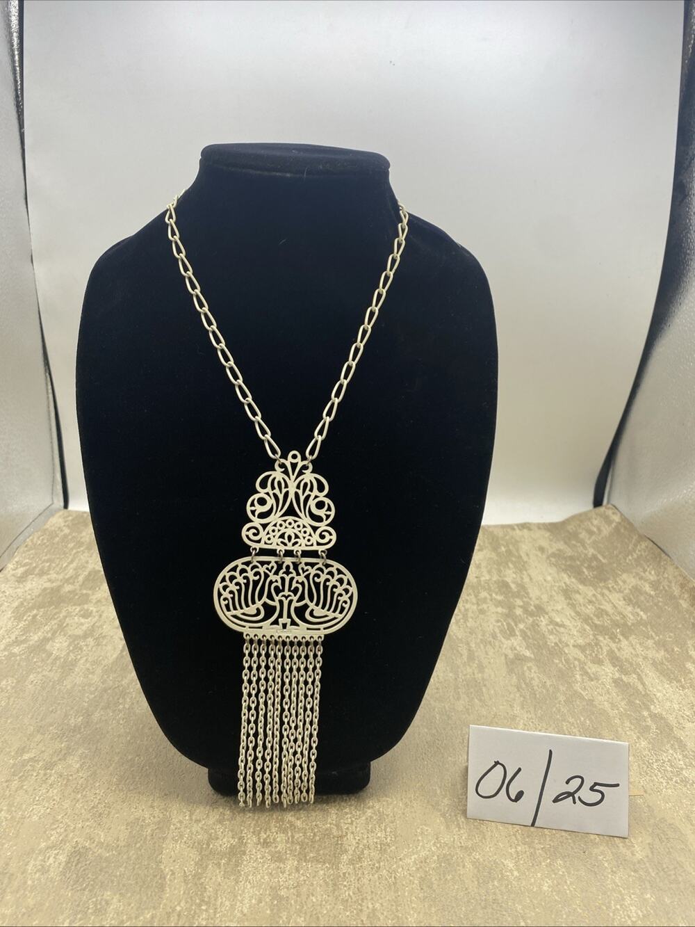 Vintage TRIFARI Goldtone Double Peacock Bird Tassels Pendant And Chain Necklace